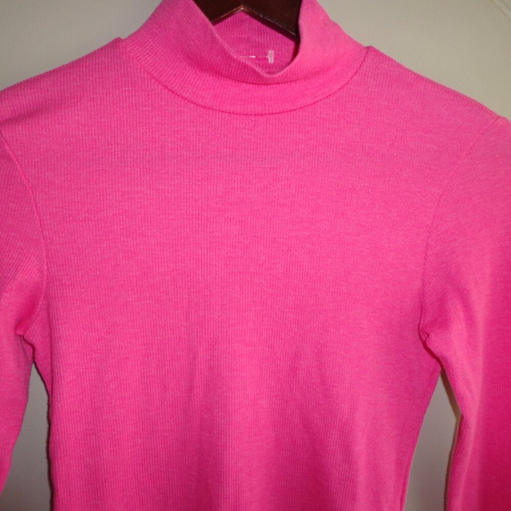 NWOT American Eagle Cropped Ribbed Top XS/TP Long Sleeves Mock Neck Hot Pink - Picture 4 of 11